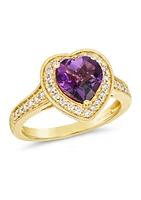  1/3 ct. t.w. Diamond and 1.5 ct. t.w. Dark Amethyst Ring in 14K Yellow Gold 