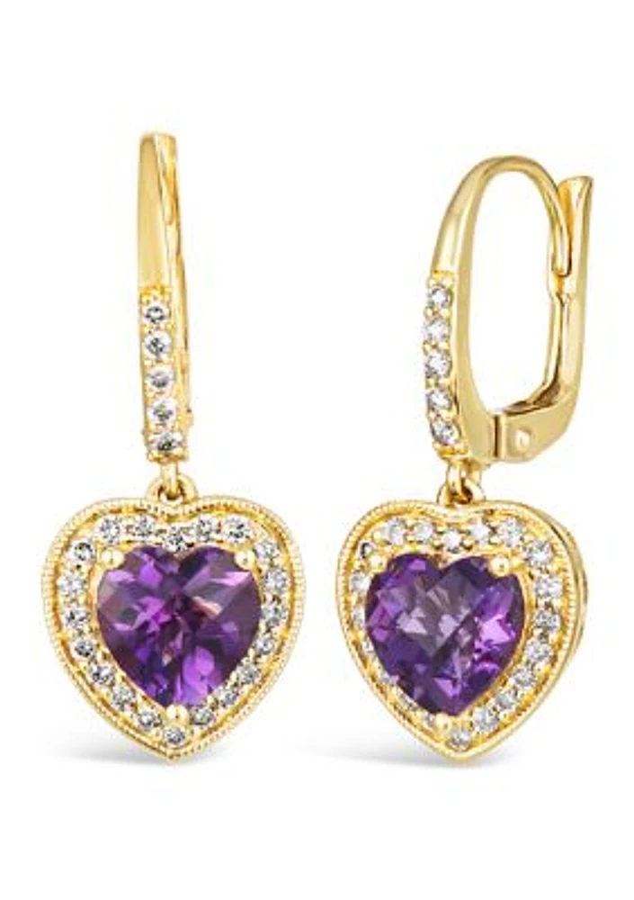 3/8 ct. t.w. Diamond and 2 ct. t.w. Dark Amethyst Heart Earrings in 14K Honey Gold™