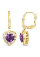 3/8 ct. t.w. Diamond and 2 ct. t.w. Dark Amethyst Heart Earrings in 14K Honey Gold™