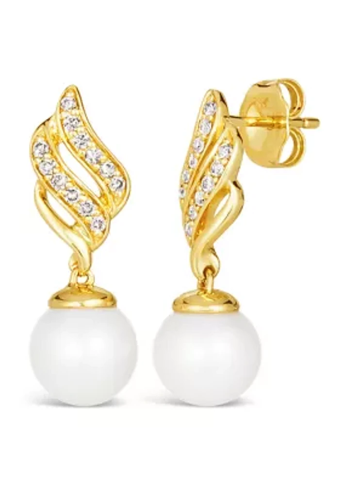 1/6 ct. t.w. Diamond and Freshwater Pearl Earrings in 14K Honey Gold™ 