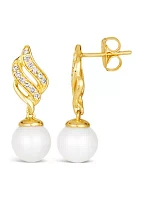 1/6 ct. t.w. Diamond and Freshwater Pearl Earrings in 14K Honey Gold™ 