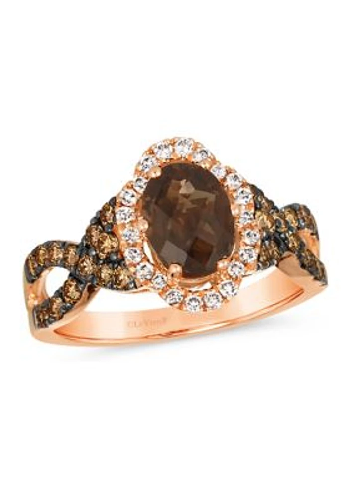 3/4 ct. t.w. Diamond and 1.12 ct. t.w. Smoky Quartz Ring in 14K Strawberry Gold® 