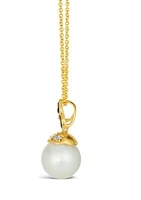 1/10 ct. t.w. Diamond and Freshwater Pearl Pendant Necklace in 14K Honey Gold™ 