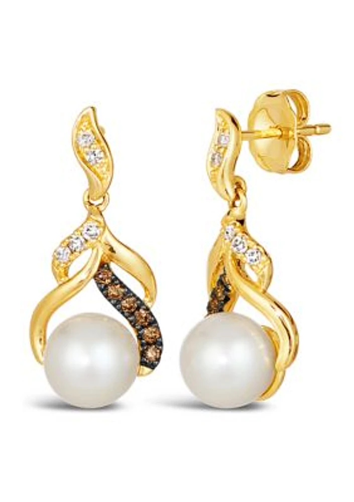 1/5 ct. t.w. Diamond and Freshwater Pearl Earrings in 14K Honey Gold™