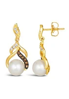 1/5 ct. t.w. Diamond and Freshwater Pearl Earrings in 14K Honey Gold™