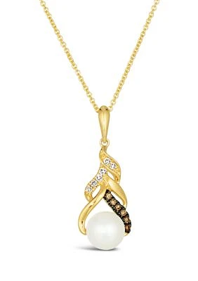 1/10 ct. t.w. Diamond and Freshwater Pearl Pendant Necklace in 14K Honey Gold™