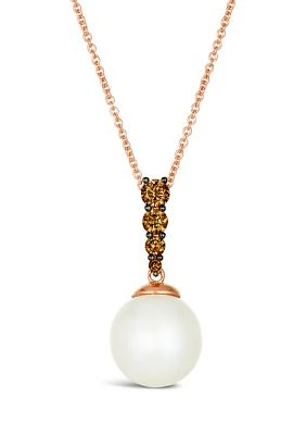 3/8 ct. t.w. Chocolate Diamond® and Freshwater Pearl Pendant Necklace in 14K Strawberry Gold®