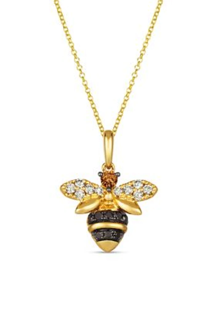 1/4 ct. t.w. Nude Diamond™, 1/6 ct. t.w. Blackberry Diamond®, and 1/10 ct. t.w. Chocolate Diamond® Bee Pendant Necklace in 14K Honey Gold™"