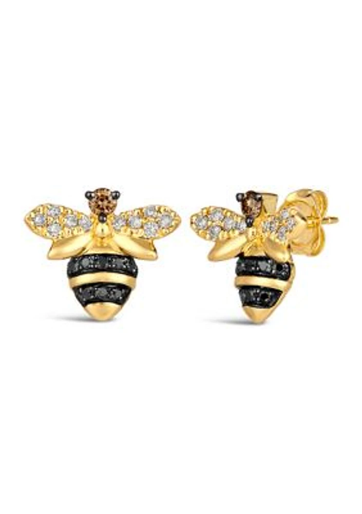 Stud Bee Earrings featuring 1/8 ct. t.w. Chocolate Diamonds®, 1/5 ct. t.w. Nude Diamonds™, 1/6 ct. t.w. Blackberry Diamonds® in 14K Honey Gold™