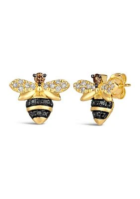 Stud Bee Earrings featuring 1/8 ct. t.w. Chocolate Diamonds®, 1/5 ct. t.w. Nude Diamonds™, 1/6 ct. t.w. Blackberry Diamonds® in 14K Honey Gold™