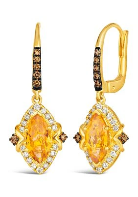 1.63 ct. t.w. Cinnamon Citrine®, 1/4  ct. t.w. Nude Diamonds™, 1/6  ct. t.w. Chocolate Diamonds®  in 14K Honey Gold™ Earrings