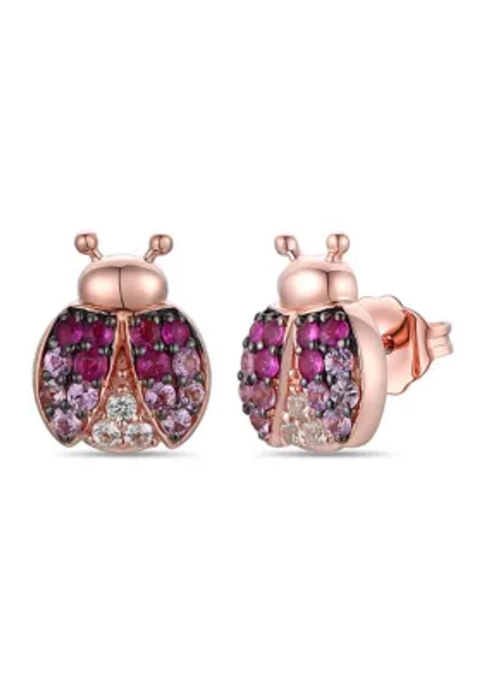 1/2 ct. t.w. Strawberry Ombré® Sapphires, 1/8 ct. t.w. White Sapphire Ladybug Ombré Earrings in 14K Strawberry Gold®