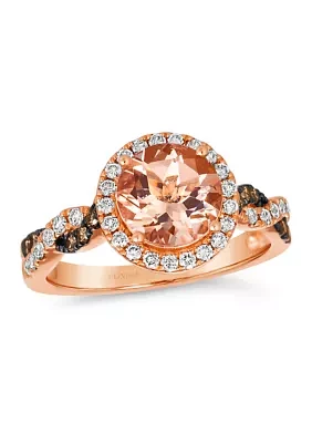 Ring featuring 1.38 ct. t.w. Peach Morganite™, 1/10 ct. t.w. Chocolate Diamonds®, 1/3 ct. t.w. Nude Diamonds™ set in 14K Strawberry Gold®