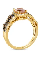 Ring featuring 3/4 ct. t.w. Peach Morganite™, 1/3 ct. t.w. Chocolate Diamonds®, 3/8 ct. t.w. Nude Diamonds™ set in 14K Honey Gold™