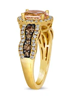 Ring featuring 3/4 ct. t.w. Peach Morganite™, 1/3 ct. t.w. Chocolate Diamonds®, 3/8 ct. t.w. Nude Diamonds™ set in 14K Honey Gold™