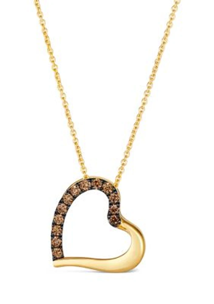 GODIVA x Le Vian® 1/5 ct. t.w. Chocolate Diamond Open Heart Pendant Necklace in 14K Yellow Gold