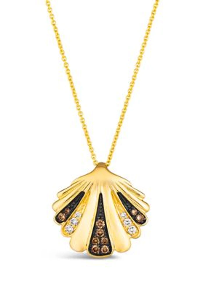 1/6 ct. t.w.. Chocolate Diamonds®, 1/15 ct. t.w. Nude Diamonds™ Shell Pendant Necklace in 14K Honey Gold™