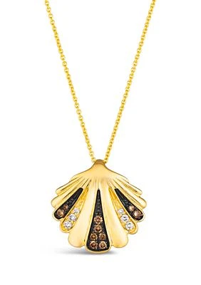 1/6 ct. t.w.. Chocolate Diamonds®, 1/15 ct. t.w. Nude Diamonds™ Shell Pendant Necklace in 14K Honey Gold™