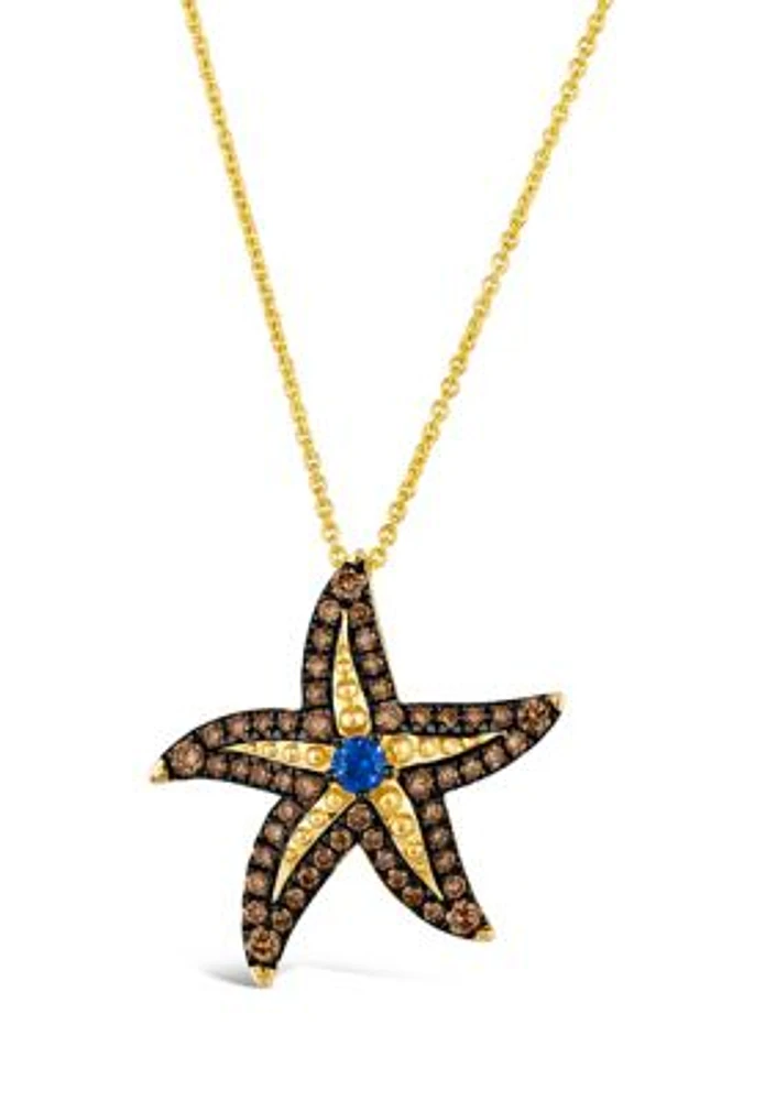  Pendant Necklace featuring 1/10 ct. t.w. Blueberry Sapphire™, 1/2 ct. t.w. Chocolate Diamonds® in 14K Honey Gold™