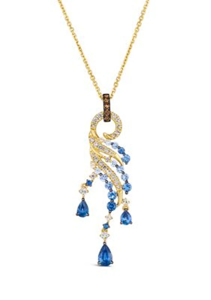 1/4 ct. t.w. Nude Diamonds™, 1/10 ct. t.w. Chocolate Diamonds®, 3/4 ct. t.w. Blueberry Sapphires™, 1/5 ct. t.w. White Sapphires, 5/8 ct. t.w. Denim Ombré Sapphires Ombré Pendant Necklace in 14K Honey Gold™