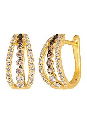 1/2 ct. t.w. Chocolate Ombré Diamonds®, 3/8 ct. t.w. Vanilla Diamonds® Ombré Hoop Earrings in 14K Honey Gold™