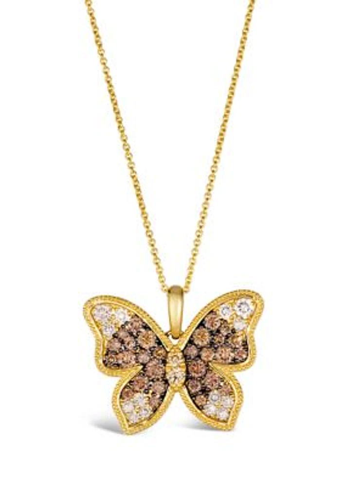 1.5 ct. t.w. Chocolate Ombré Diamonds® Ombré Butterfly Pendant Necklace in 14K Honey Gold™