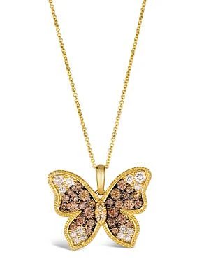 1.5 ct. t.w. Chocolate Ombré Diamonds® Ombré Butterfly Pendant Necklace in 14K Honey Gold™