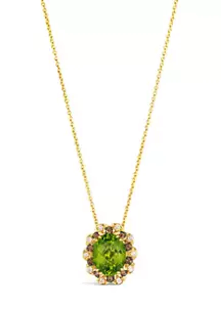Le Vian® Pendant Necklace featuring 1.75 ct. t.w. Green Apple Peridot™, 1/15 ct. t.w. Chocolate Diamonds®, 1/15 ct. t.w. Nude Diamonds™ set in 14K Honey Gold™