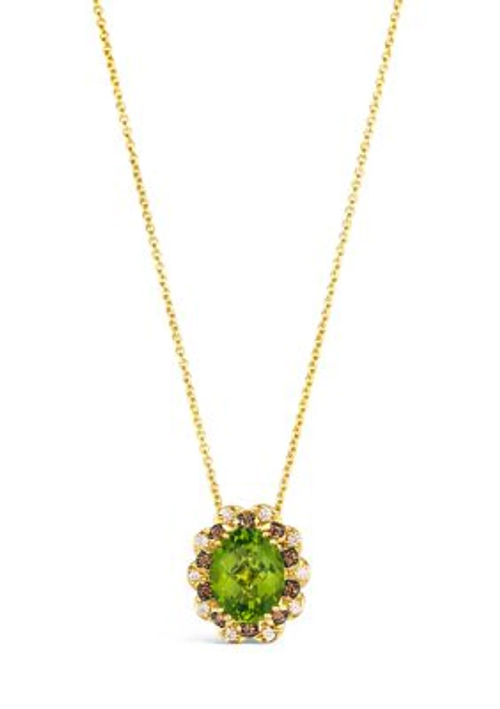 Pendant Necklace featuring 1.75 ct. t.w. Green Apple Peridot™, 1/15 ct. t.w. Chocolate Diamonds®, 1/15 ct. t.w. Nude Diamonds™ set in 14K Honey Gold™