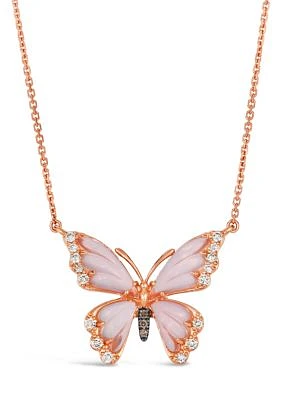 3 ct. t.w. Pink Orchid Quartz™, 1/4 ct. t.w. Nude Diamonds™, Chocolate Diamonds® Adjustable Butterfly Necklace in 14K Strawberry Gold®