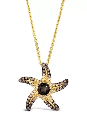 1/2 ct. t.w. Chocolate Quartz®, 3/8 ct. t.w. Chocolate Ombré Diamonds® Adjustable Starfish Necklace in 14K Honey Gold™
