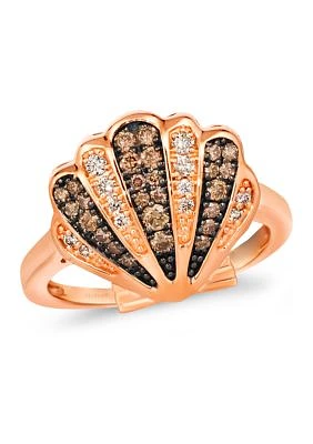 1/3 ct. t.w. Chocolate Diamonds®, 1/8 ct. t.w. Nude Diamonds™ Shell Ring in 14K Strawberry Gold®