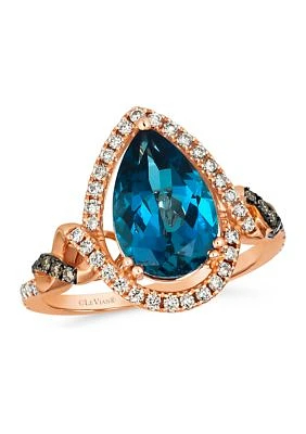  Ring featuring 3 ct. t.w. Deep Sea Blue Topaz™, 1/15 ct. t.w. Chocolate Diamonds®, 1/3 ct. t.w. Nude Diamonds™ set in 14K Strawberry Gold®