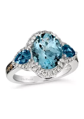 4 ct. t.w. Blue Topaz, 7/8 Deep Sea Topaz™, 3/8 of Chocolate Diamonds® and Nude Diamonds™ Ring 14K Vanilla Gold®