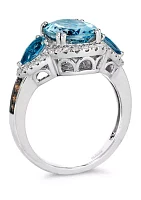 4 ct. t.w. Blue Topaz, 7/8 Deep Sea Topaz™, 3/8 of Chocolate Diamonds® and Nude Diamonds™ Ring 14K Vanilla Gold®