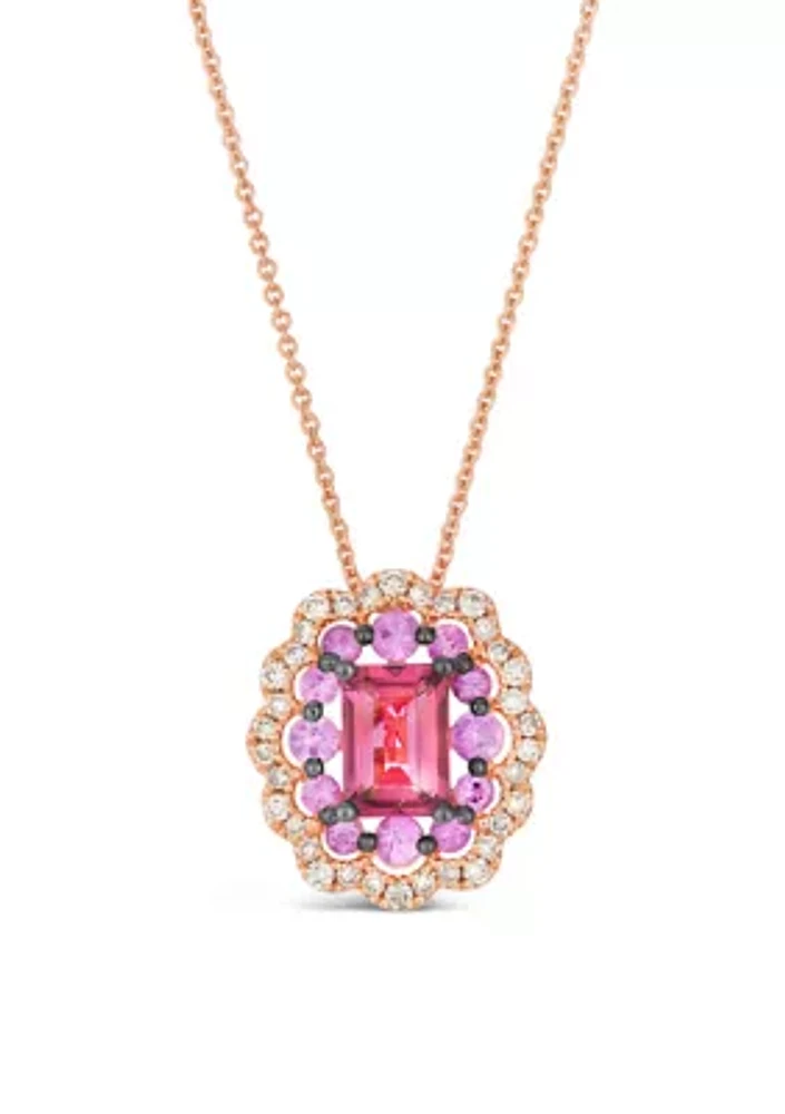 7/8 ct. t.w. Passion Fruit Tourmaline™, 1/2 ct. t.w. Bubble Gum Pink Sapphire™, 1/4 ct. t.w. Nude Diamonds™ Pendant Necklace in 14K Strawberry Gold®