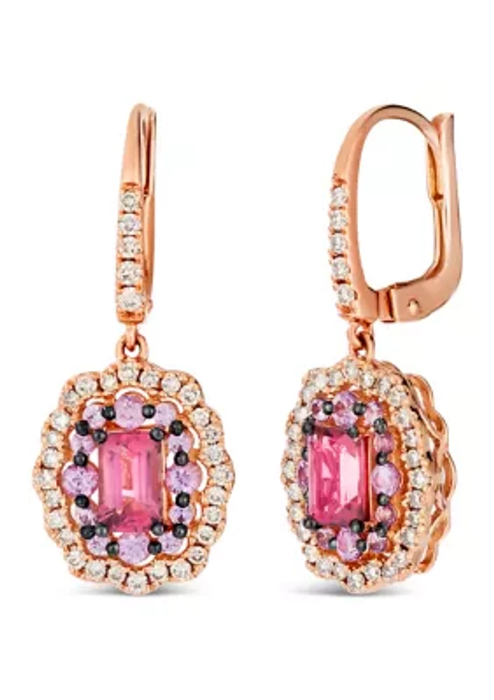 1 ct. t.w. Passion Fruit Tourmaline™, 1/2 ct. t.w. Bubble Gum Pink Sapphire™, 1/2 ct. t.w. Nude Diamonds™ Earrings in 14K Strawberry Gold®