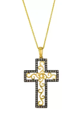 1/2 ct. t.w. Chocolate Diamond® Chocolatier® Cross Pendant Necklace in 14K Honey Gold™