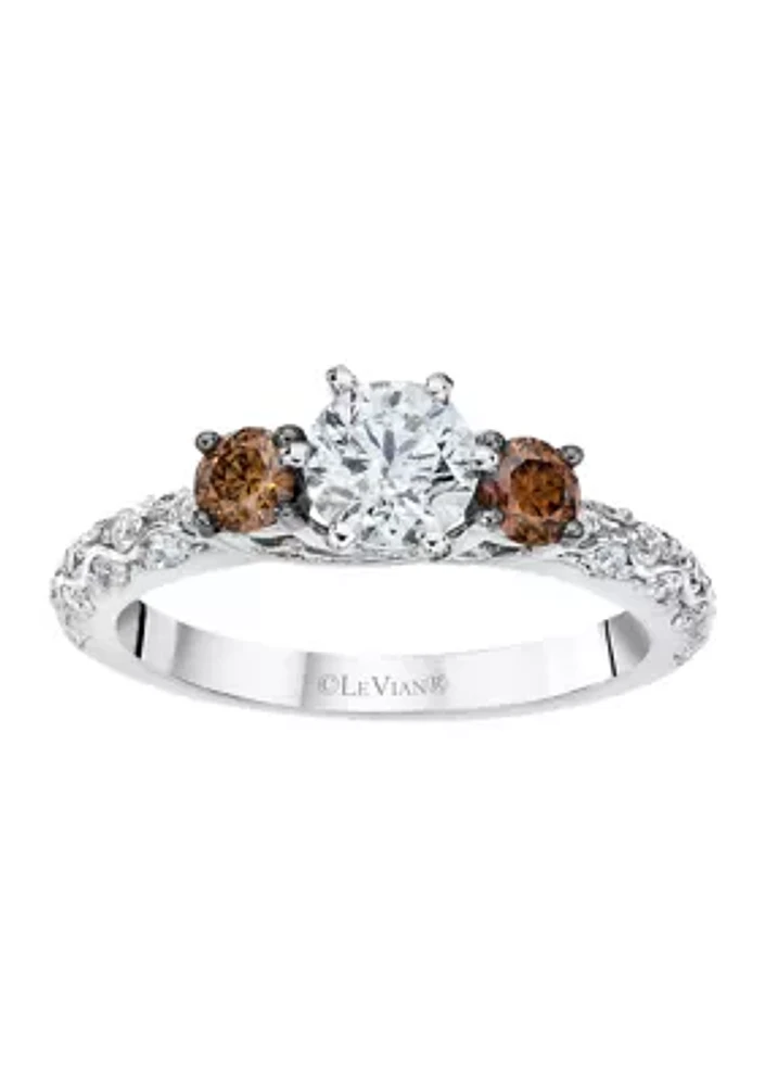  1/3 ct. t.w. Chocolate Diamond and 7/8 ct. t.w. Vanilla Diamond Ring in 14k White Gold