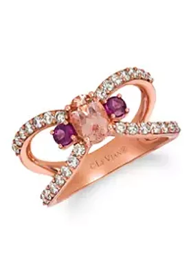 Le Vian®  5/8 ct. t.w. Diamond, Morganite, and Rhodolite Ring in 14K Rose Gold