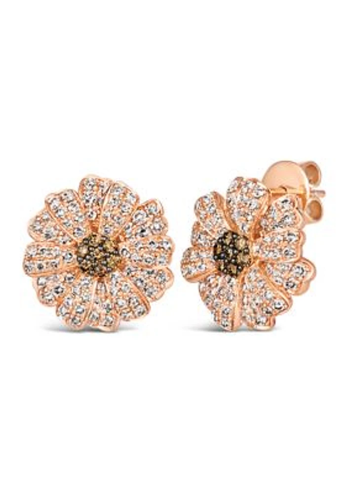 1.5 ct. t.w. Nude Diamonds™, 1/4 ct. t.w. Chocolate Diamonds® Flower Stud Earrings in 14K Strawberry Gold®