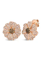 1.5 ct. t.w. Nude Diamonds™, 1/4 ct. t.w. Chocolate Diamonds® Flower Stud Earrings in 14K Strawberry Gold®