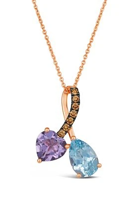 1.33 ct. t.w. Blue Topaz, 7/8 ct. t.w. Grape Amethyst™, 1/8 ct. t.w. Chocolate Diamonds® Pendant Necklace in 14K Strawberry Gold®