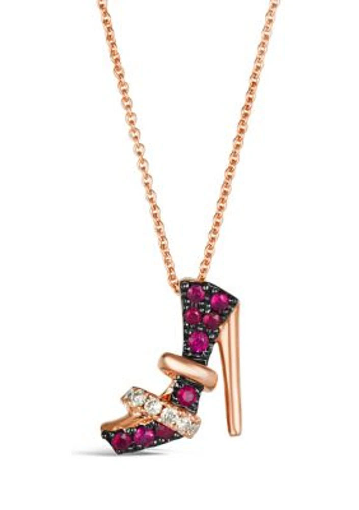 Stiletto Shoe Pendant Necklace featuring 1/5 ct. t.w. Passion Ruby™, 1/10 ct. t.w. Nude Diamonds™ set in 14K Strawberry Gold®