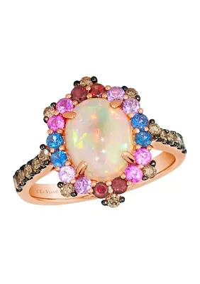 1.2 ct. t.w. Neopolitan Opal™, 1/5 ct. t.w. Bubble Gum Pink Sapphire™, 1/5 ct. t.w. Blueberry Sapphire™, 1/6 ct. t.w. Pomegranate Garnet™, 1/8 ct. t.w. Grape Amethyst™, 3/8 ct. t.w. Chocolate Diamonds® Chocolatier® Ring in 14K Strawberry Gold®