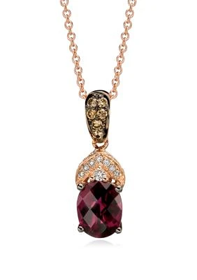 1.33 ct. t.w. Raspberry Rhodolite®, 1/10 ct. t.w. Vanilla Diamonds®, and 1/10 ct. t.w. Chocolate Diamonds® Pendant in 14k Strawberry Gold®