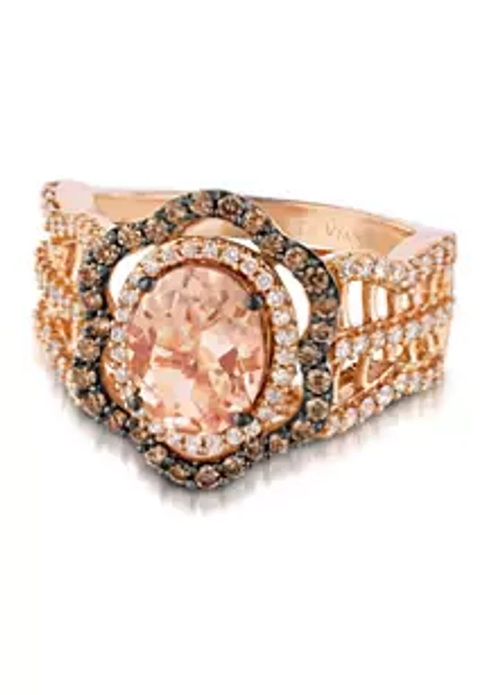 Le Vian® Chocolatier® Ring featuring 1.2 ct. t.w. Peach Morganite™, 1/4 ct. t.w. Chocolate Diamonds®, 1/2 ct. t.w. Vanilla Diamonds® set in 14K Strawberry Gold®