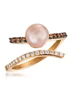 Le Vian® 1/4 ct. t.w. Vanilla Diamond®, Chocolate Diamond® and Freshwater Pearl Ring in 14K Strawberry Gold®