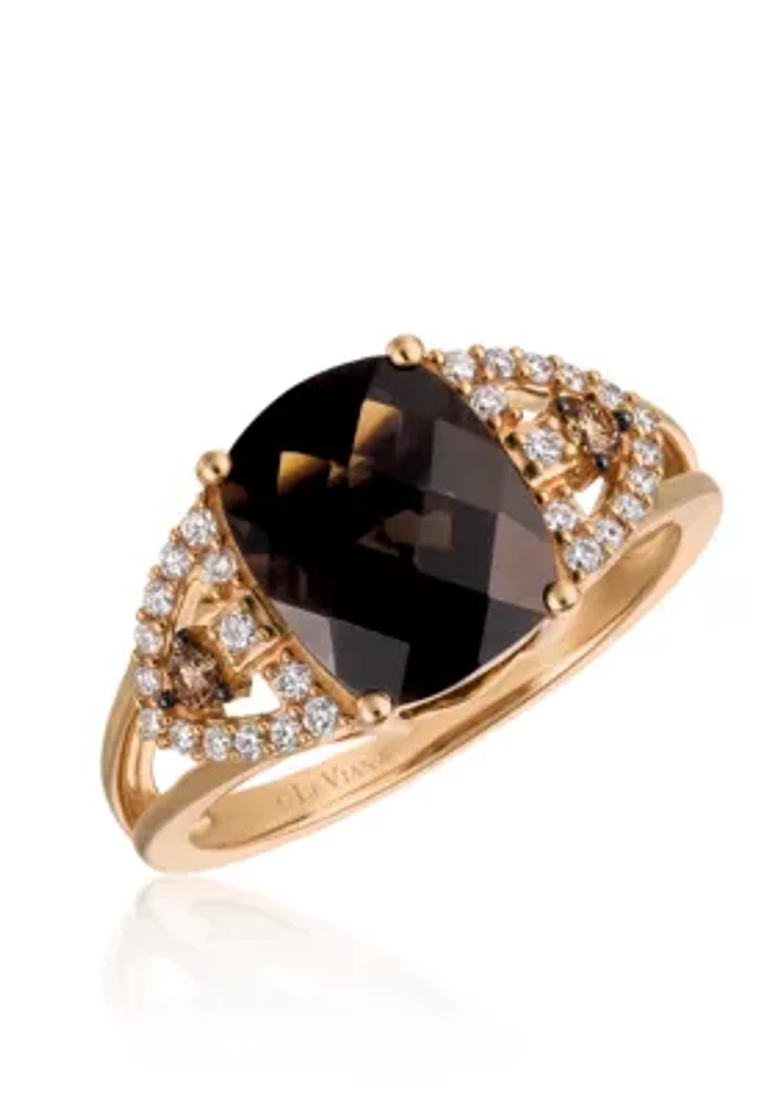 Chocolate Quartz® with Vanilla Diamonds® and Ring 14K Strawberry Gold®