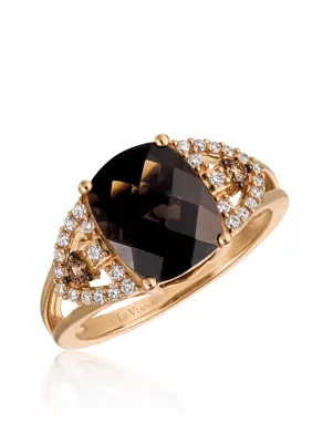 Chocolate Quartz® with Vanilla Diamonds® and Ring 14K Strawberry Gold®